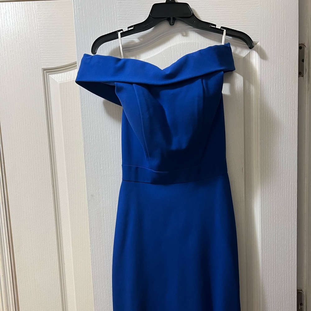 Sherri Hill Blue Off the shoulder dress